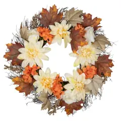 Orange and Cream Floral Fall Harvest Artificial Wreath 22"