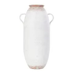 2ft. White Metal Antique Style Vase with Terra Cotta Accents & Handles