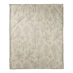 White Fall Leaf Patterned Coral Fleece Blanket