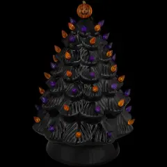 14.75" Black LED Ceramic Halloween Tree with Pumpkin