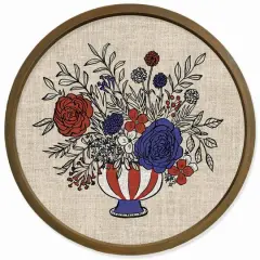 20" x 20" Red, White & Blue Florals Round Framed Print Brown
