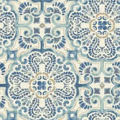 NuWallpaper Blue Florentine Tile Peel & Stick Wallpaper
