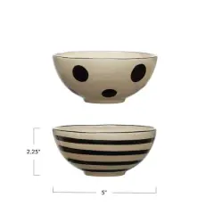 Hello Honey&reg; 5" Wide Black & White Hand-Painted Stoneware Bowl Set, 2ct.