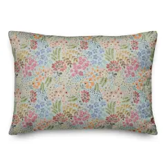 Wild Flower Floral Lumbar Throw Pillow Blue