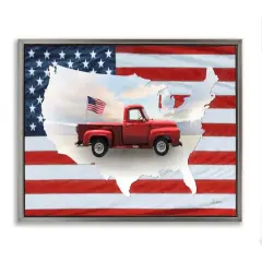 Stupell Industries Farmhouse American Flag Floater Framed Art Gray