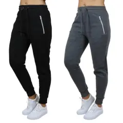 Galaxy by Harvic Women's Relaxed-Fit Fleece-Lined Zipper Pockets Jogger Sweatpants, 2 Pack Black/Charcoal