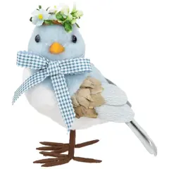 7.25" Blue Plush Easter Bluebird Accent with Gingham Bow