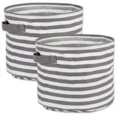 DII&reg; Medium Round Stripes PE-Coated Herringbone Woven Cotton Laundry Bin, 2ct. Gray