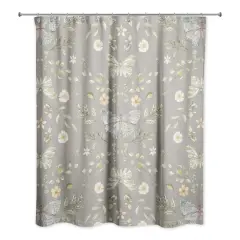 Butterfly Pattern Shower Curtain Gray