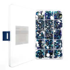 John Bead Round & Oval Acrylic Flatback Rhinestones in Box Blue AB
