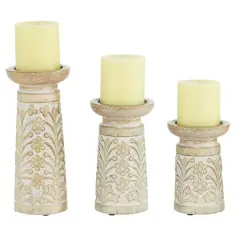 Brown Mango Wood Natural Candle Holder Set