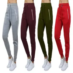 Galaxy by Harvic Women's Relaxed-Fit Fleece-Lined Jogger Sweatpants with Zipper Pockets 4 Pack Heather Gray/Burgundy/Olive/Red