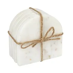 Hello Honey&reg; White Modern Arched Marble Coaster Set