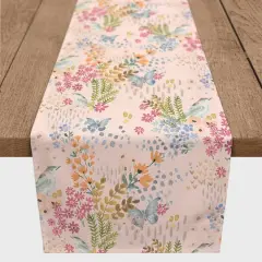 72" Butterfly, Bird & Floral Cotton Twill Runner Pink