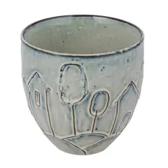 Hello Honey&reg; 5.25" Round Debossed House Design Stoneware Planter