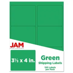 JAM Paper Adhesive Shipping Labels, 3.33" x 4" Green