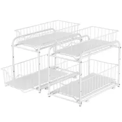 2-Tier Stackable Sliding Basket Cabinet Organizers, 2ct. White