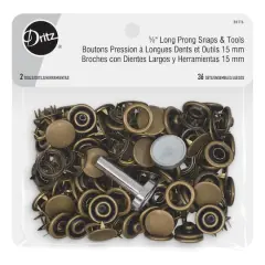 Dritz&reg; Long Prong Snaps & Tools, 36 Sets Antique Brass