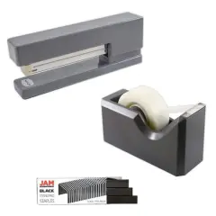 JAM Paper Stapler, Tape Dispenser & Staples Office Trio Kit Gray/Black