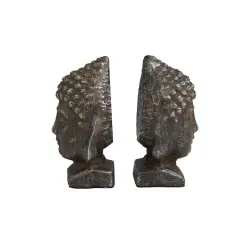 6.25" Black Antique Finish Metal Buddha Bookends, 2ct.