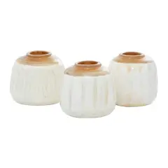 Set of 3 White Teak Wood Coastal Style Vase 6", 7"