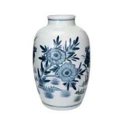 Hello Honey&reg; 14.5" Blue & White Hand Painted Urn Shaped Stoneware Vase