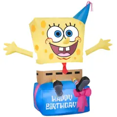3.5ft. Airblown&reg; Inflatable Spongebob on Birthday Present