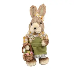 12.5" Rustic Girl Rabbit with Easter Basket Figure
