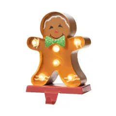 Glitzhome&reg; 7.25'' Marquee LED Gingerbread Man Christmas Stocking Holder
