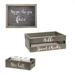 Elegant Designs Large Rustic Gray Cheeky Towel Holder, Frame & Toilet Paper Holder Set