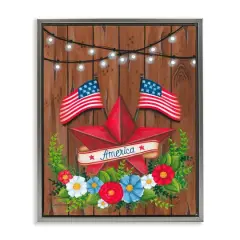 Stupell Industries Americana Country Garland Floater Framed Art Gray