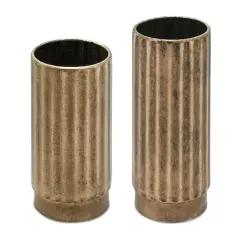 Copper Ribbed Metal Cylinder Vase Set