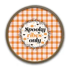 20" Spooky Vibes Only Halloween Plaid Round Framed Print Brown Frame