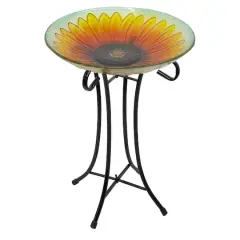 20.5" Orange & Yellow Sunflower Glass Bird Bath