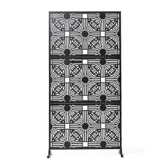 Glitzhome&reg; 6ft. Black Galvanized Steel Floral Room Divider