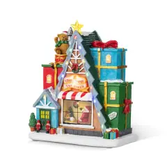 Glitzhome&reg; 10.75" Lighted CHRISTMAS TOY MARKET Resin Village with Movement and Music