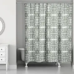 Shibori Squares Shower Curtain Sage
