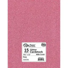 PA Paper&trade; Accents Glitter 8.5" x 11" Cardstock, 15 Sheets Pink