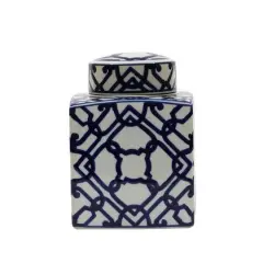 Hello Honey&reg; 8.5" Blue & White Ceramic Ginger Jar with Lid