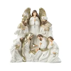 Glitzhome&reg; 13" Ivory & Gold Resin Nativity Figurine