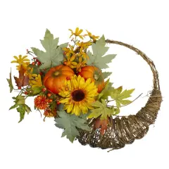 20" Cornucopia with Sunflower & Pumpkins Wreath