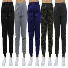 Galaxy by Harvic Women's Relaxed Fit Fleece-Lined Jogger Sweatpants 5 Pack Black/Charcoal/Heather Gray/Navy/Woodland