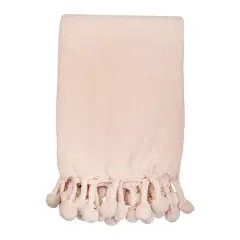 Hello Honey&reg; Woven Cotton Pom Pom Throw Soft Pink