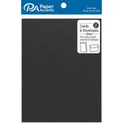 PA Paper&trade; Accents 4.25" x 5.5" Black Glitter Cards & Envelopes, 12ct.