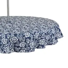 Nautical BlueFloral Print Outdoor Tablecloth with Zipper, 60" Round