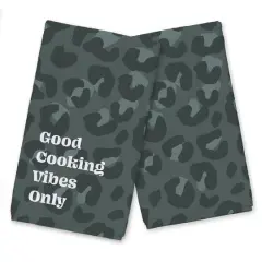 Good Cooking Vibes Only Leopard Tea Towel Set Gray