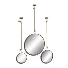 Dark Gray Metal Wall Mirror Set of 3 20", 13", 10"