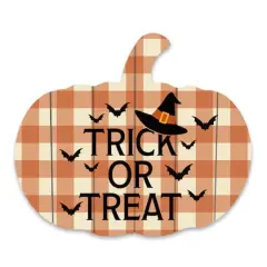 Trick or Treat Buffalo Check Pumpkin Shaped Pallet Wood Art