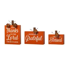 GlitzHome&reg; Fall Wooden Pumpkin Tabletop Sign Set