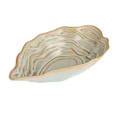 Hello Honey&reg; 11.5" Tan & Blue Oyster Shaped Stoneware Bowl